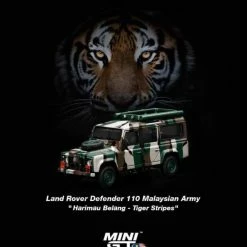 Hobbiestock Collectibles Mini GT 1/64 Land Rover Defender 110 Malaysian Army " Harimau Belang" - Malaysia Exclusive Die Cast Models