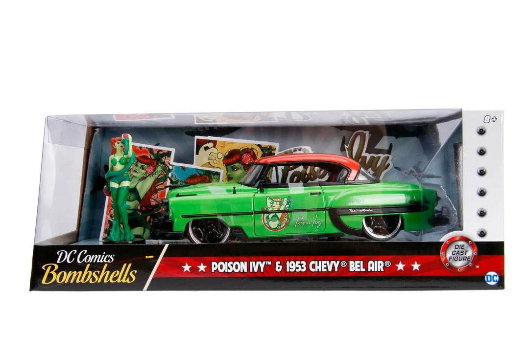 Hobbiestock Collectibles Hollywood Rides 1: 24 Vehicle - 1953 Chevy Bel Air Hard Top W/ Poison Ivy Figure Die Cast Models