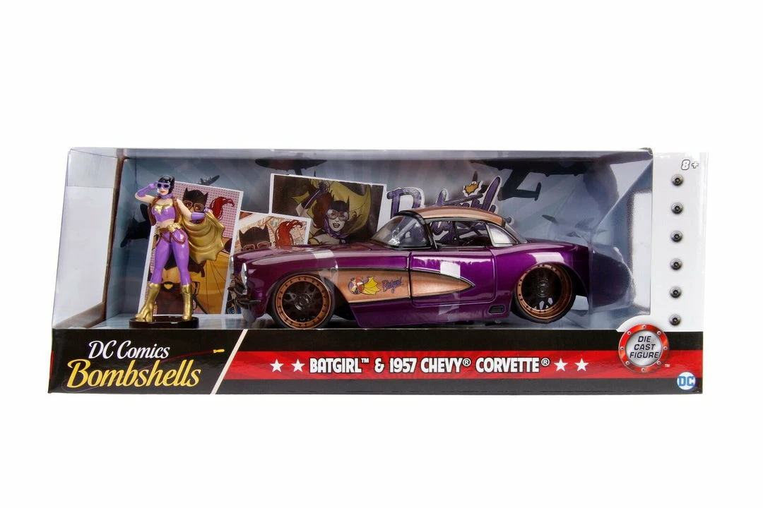 Hobbiestock Collectibles Hollywood Rides 1: 24 Vehicle - 1957 Chevy Corvette W/ Batgirl Figure Die Cast Models