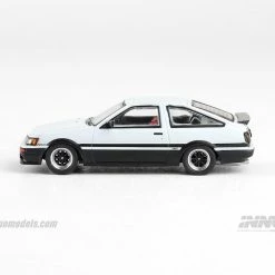 Hobbiestock Collectibles Toyota Corolla Levin AE86 White With Extra Wheels And Carbon Effect Front Bonnet Decal Die Cast Models